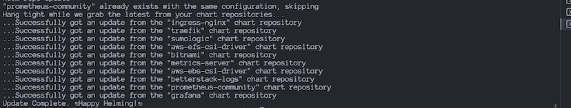 Terminal output from helm repo add and helm repo update