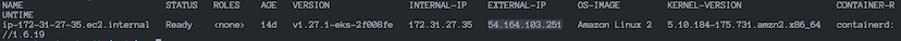 Output of kubectl get nodes -o wide, showing the internal IP of each node